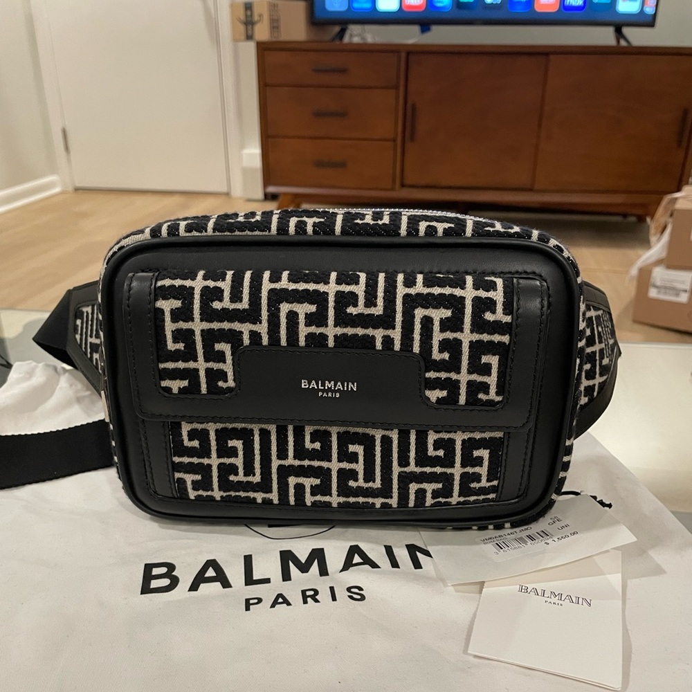 Balmain Fanny Pack in Monogram Jacquard Canvas Black